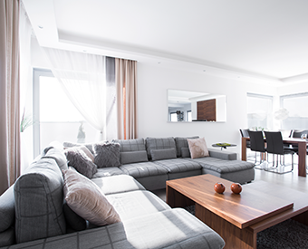 organized living room and dining room