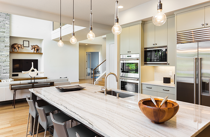 organized kitchen & living room