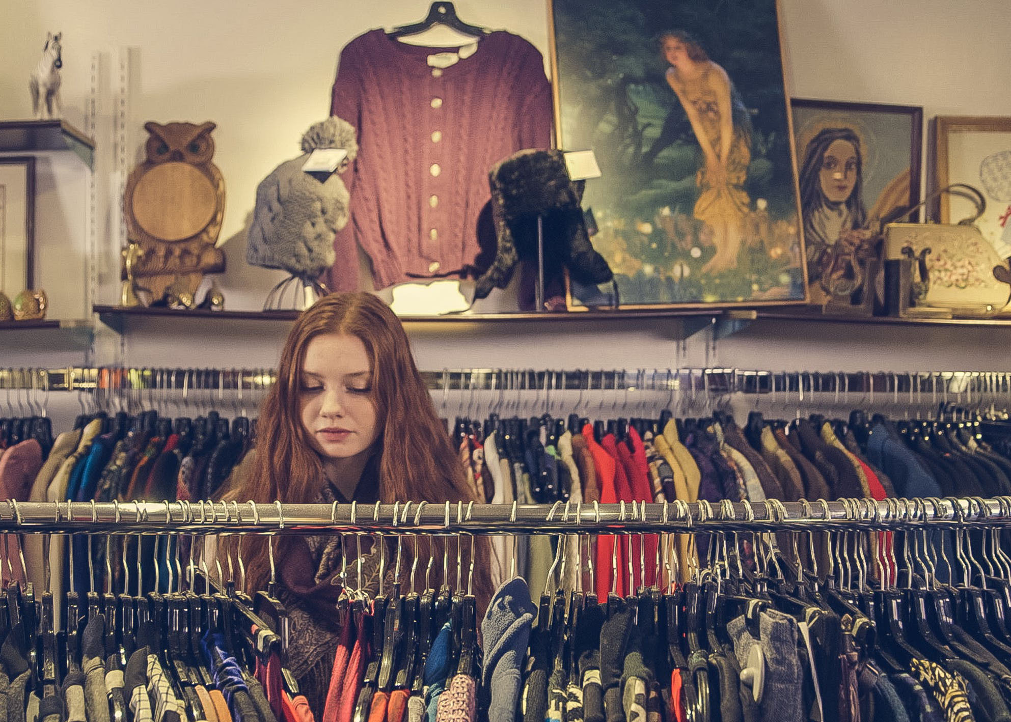 clothing at a thrift store