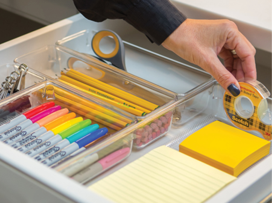 home office drawer organized by professional organizer