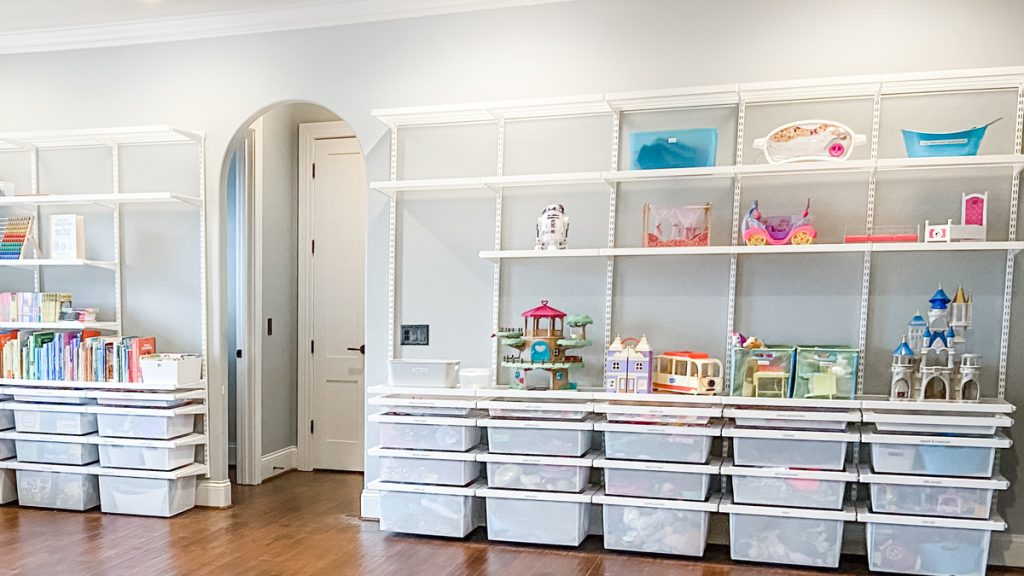 organized childrens play room by professional organizer