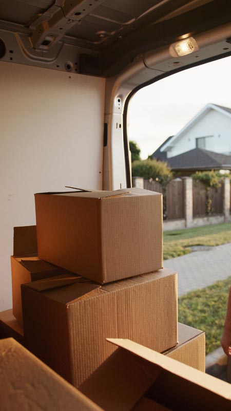 moving boxes prepared for senior downsizing