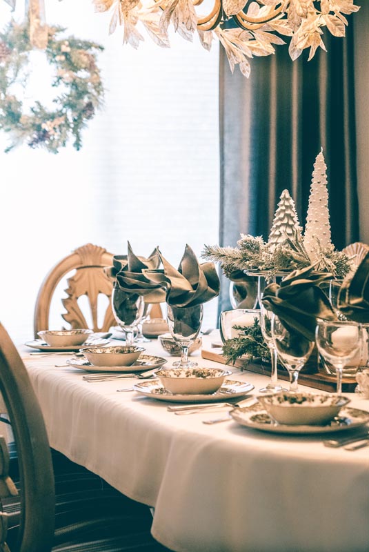 holiday table decorated and clutter free