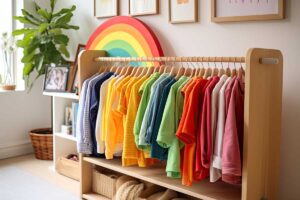 rainbow organized kids closet