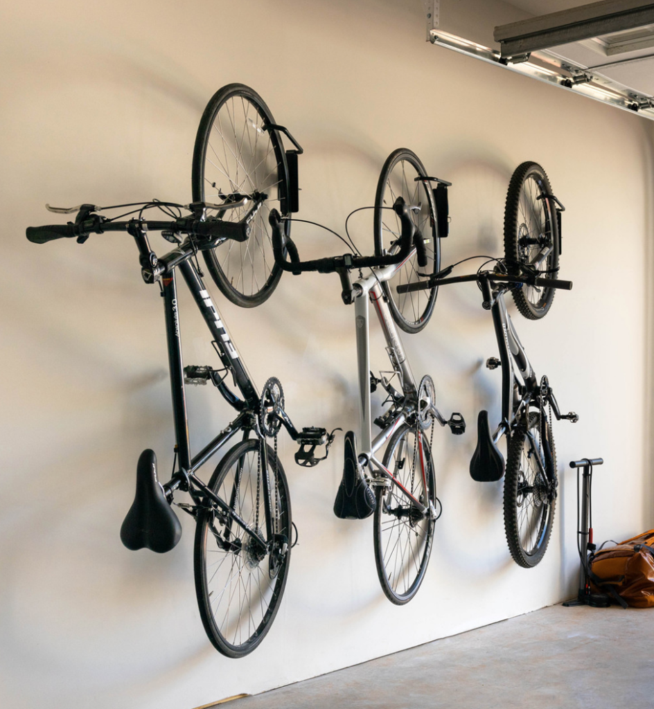 wall mount bike racks in organized garage
